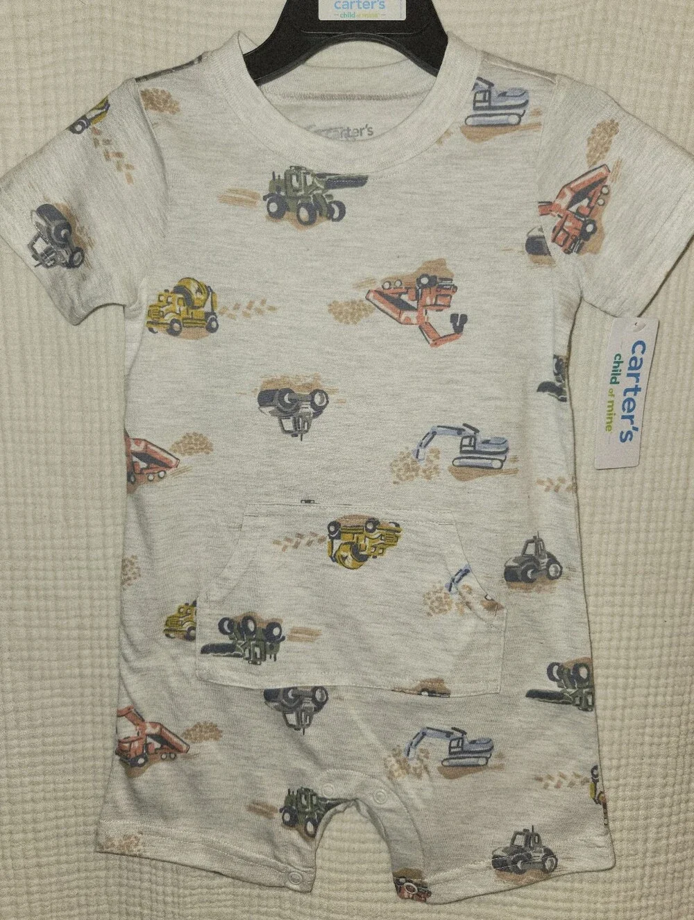 Carter's Child Of Mine Baby Boy Short Sleeves Romper 18M NWT Light Gray Trucks